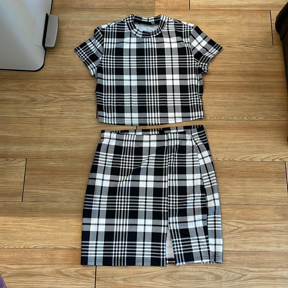 Shein two piece black and white skirt outfit womens large
